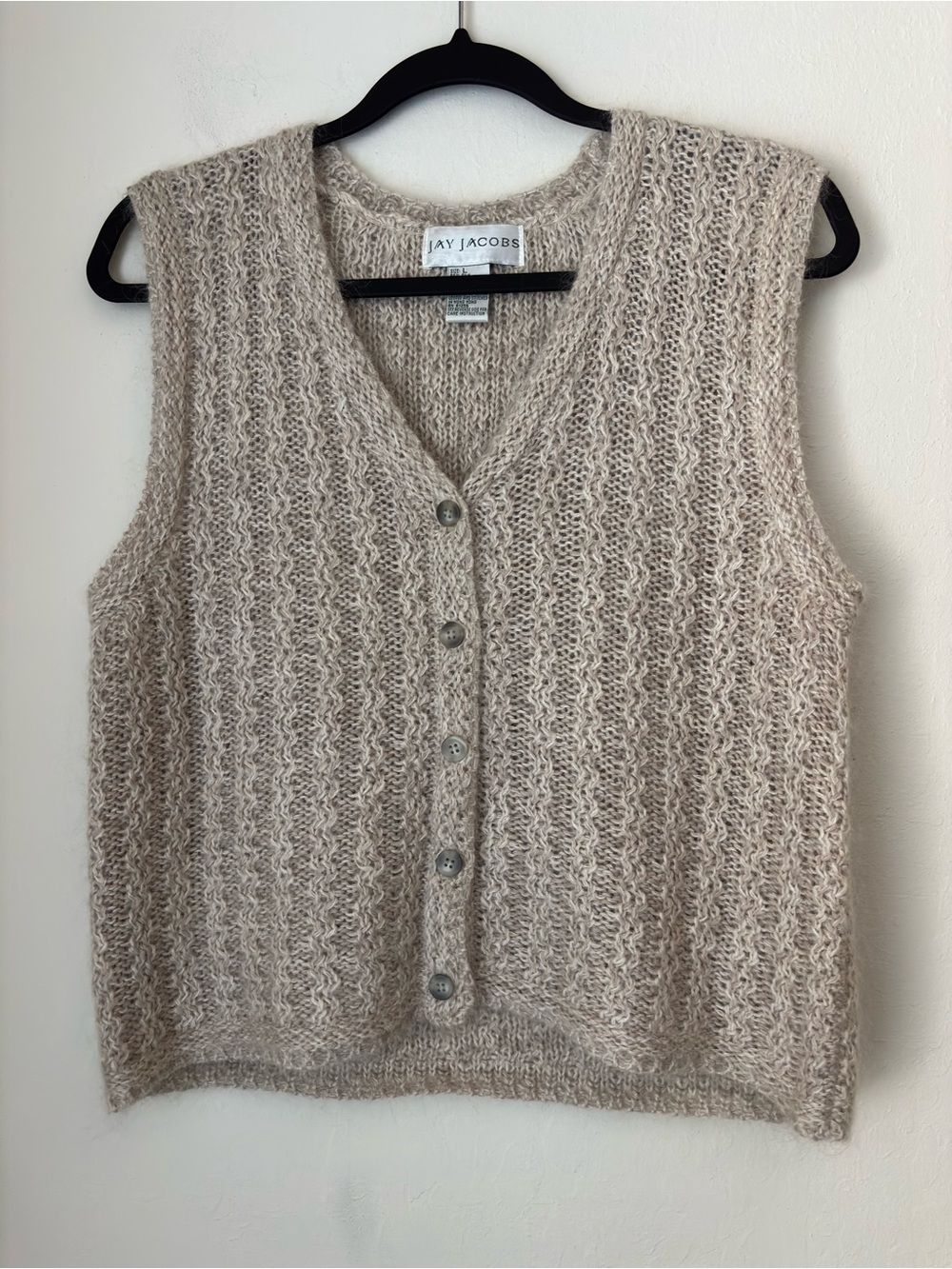 Jay Jacobs Vintage Silk Mohair Wool Knit Vest Size Large 90s Minimalist Natural